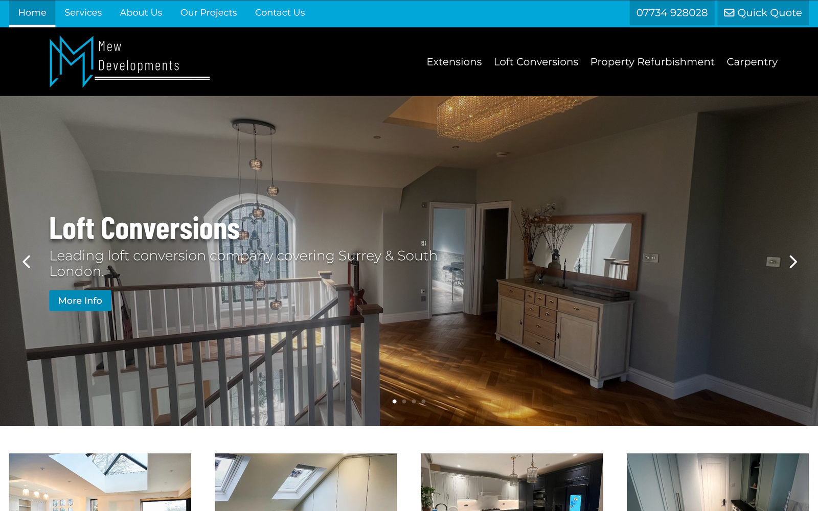 Mew Developments website on desktop